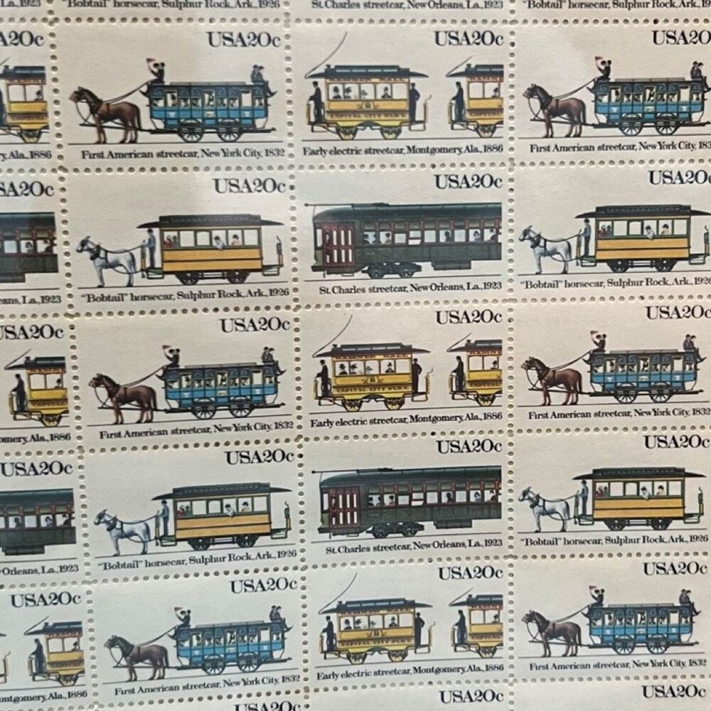 MNH 1983 Street Cars Trolly Sheet of 50 20c Stamps Scott #2062a #2059-62